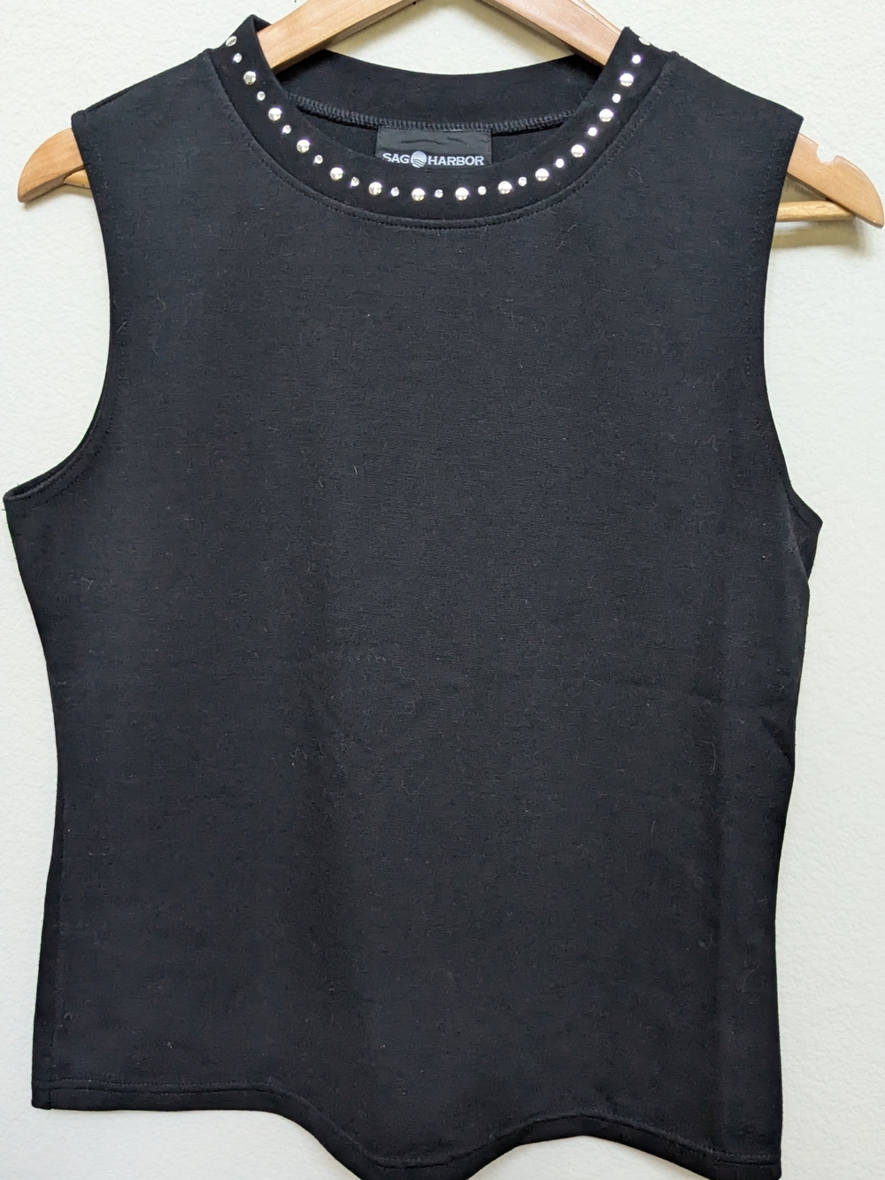 Sag Harbor Black Sleeveless Tank with Studded Neckline